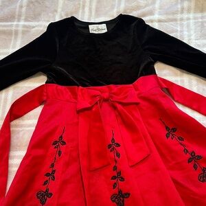 Rare Editions Black Velvet and Red Floral Dress